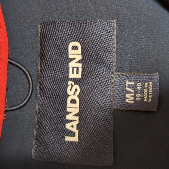 Lands' End Goose Down Puffer Jacket Size Medium-Tall In Red With Blue Trim - Picture 3 of 10